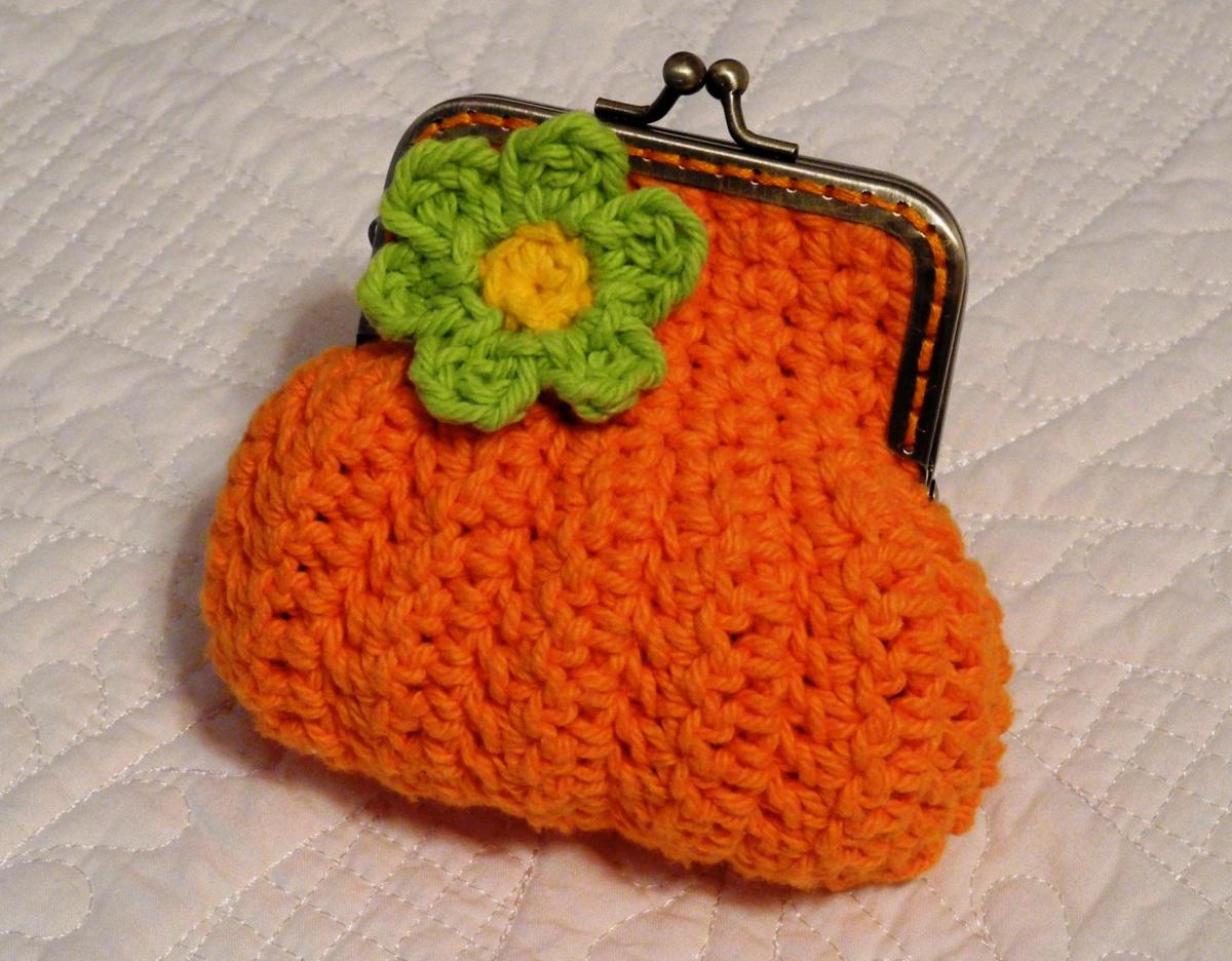 Orange Sunburst Crochet Coin Purse With Flower And Snap ...